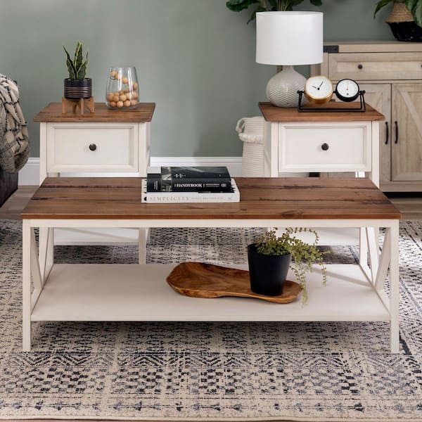 Walker Edison Furniture Company Reclaimed Barnwood and White Wash Solid Wood Table Set (3-Piece)