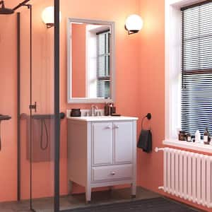 Tricia 24 in. Bathroom Vanity in Gray w/Composite Granite Vanity Top in White w/White Ceramic Oval Sink and Backsplash