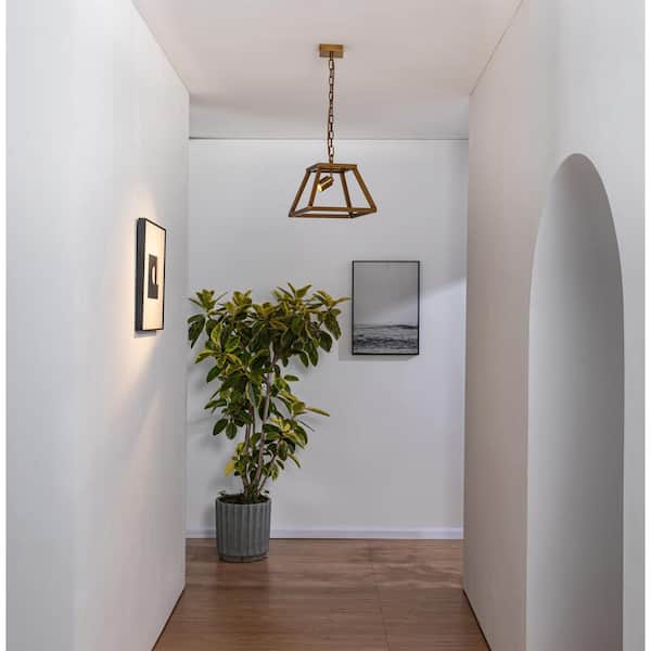 Shura Cage 1-Light Pendant Light Integrated LED Pendant, Directional with Adjustable Chain, Dimmable - Brushed Brass