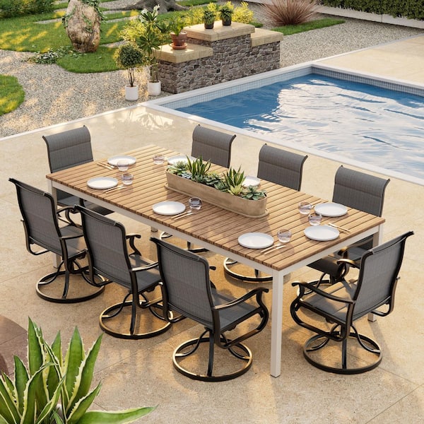 Outdoor Metal Dining Armchairs (Set of 8) in Dark Gray-Gentle Rocking Motion and 360° Swivel Bliss