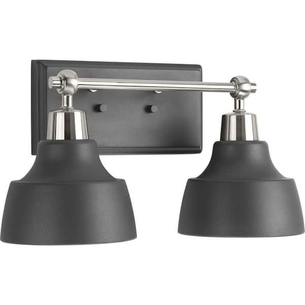 Bramlett Collection 2-Light Brushed Nickel Matte Black Metal Shade Coastal Bath Vanity Light