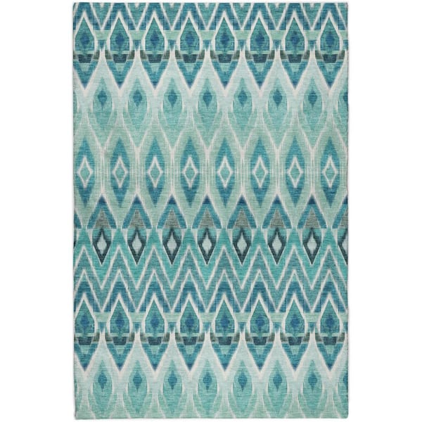 Dream Shag Premium Machine Washable Abstract ADS617 Teal 10 ft. x 14 ft. Area Rug