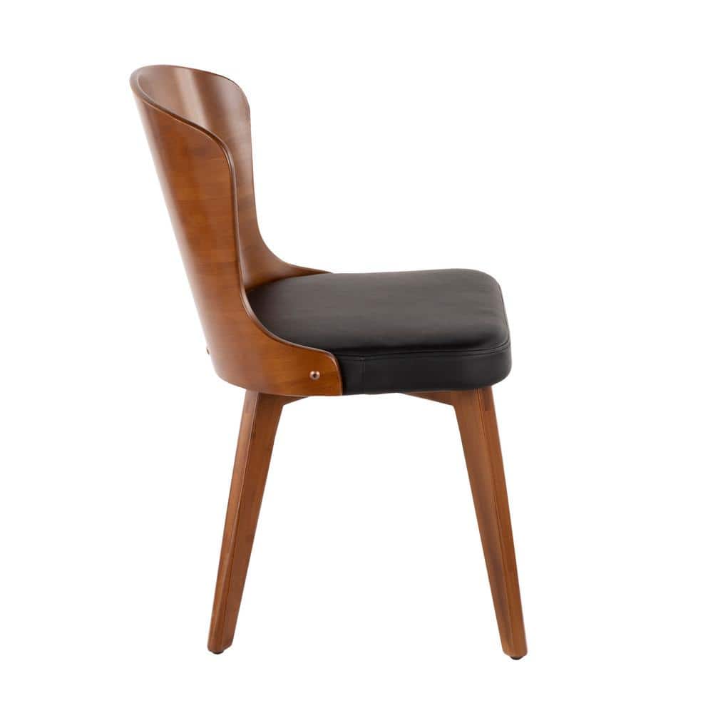High Walnut and Black Faux Leather Upholstered Side Chair