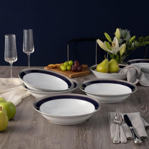 Crestwood Cobalt Platinum 10 in. 25 oz. (Blue) Porcelain Rim Dinner Bowls (Set of 4 )