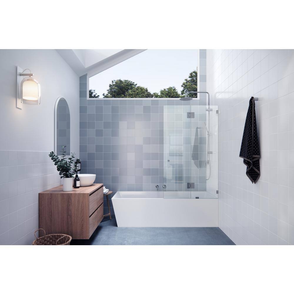 34" x 58.25" Clear Glass Frameless Hinged Bathtub Door with Chrome Finish