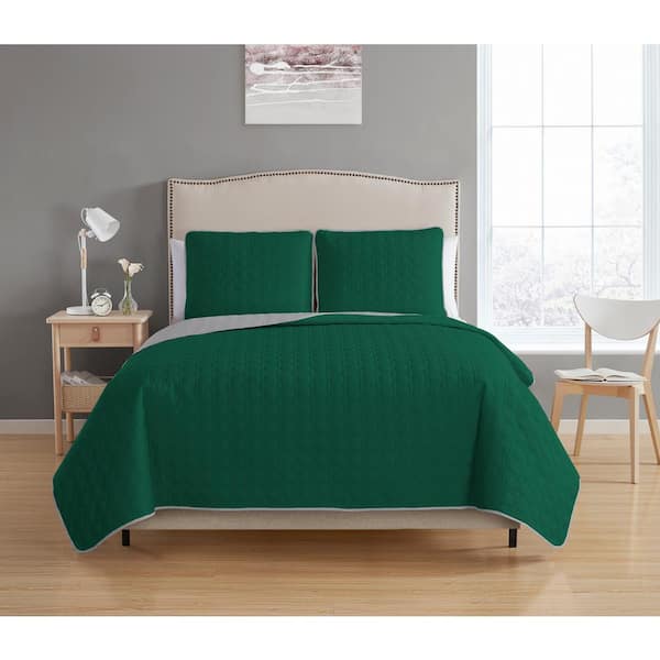 Unbranded Bethany Reversible 3-piece Hunter Green/Grey King Quilt Set