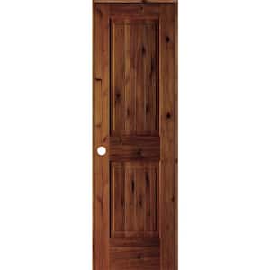 24 in. x 80 in. Knotty Alder 2 Panel Right-Hand Sq. Top V-Groove Red Chestnut Stain Wood Single Prehung Interior Door