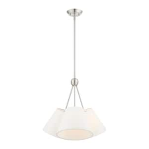 Oakcrest 3-Light Brushed Nickel Chandelier with Off-White Fabric Shade