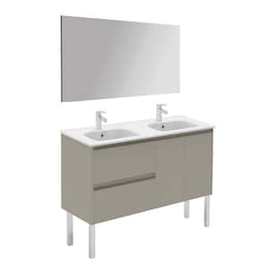 Ambra 47.5 in. W x 18.1 in. D x 22.3 in. H Double Sink Bath Vanity in Matte Sand with Gloss White Ceramic Top and Mirror