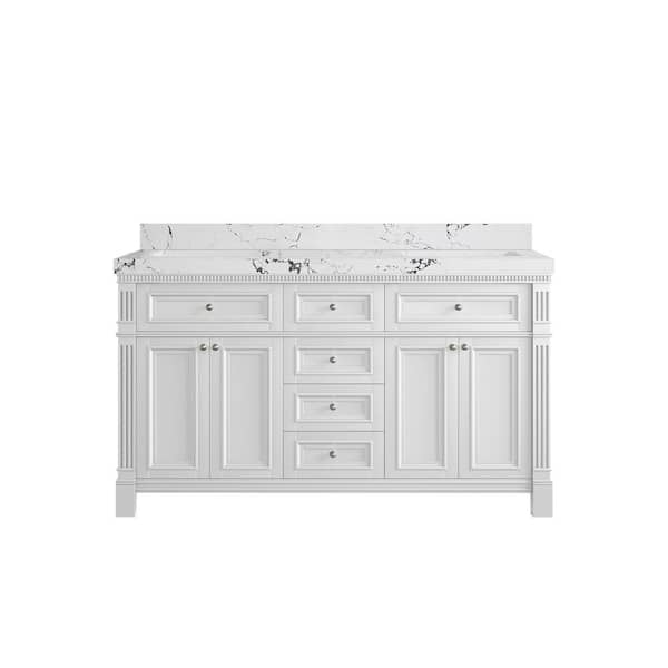 Willow Collections Paris 60 in. Double Sink Freestanding White Bath Vanity with Viola Night Qt. Top Unassembled