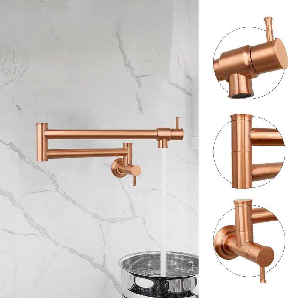 Copper Brushed Wall-Mounted Pot Filler Kitchen Faucet