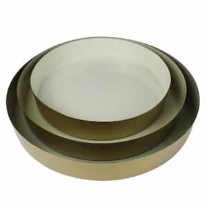 Amelia 16 in. W x 2 in. H x 16 in. D Round Gold/Beige Iron Dinnerware and Serving Storage (Set of 3)