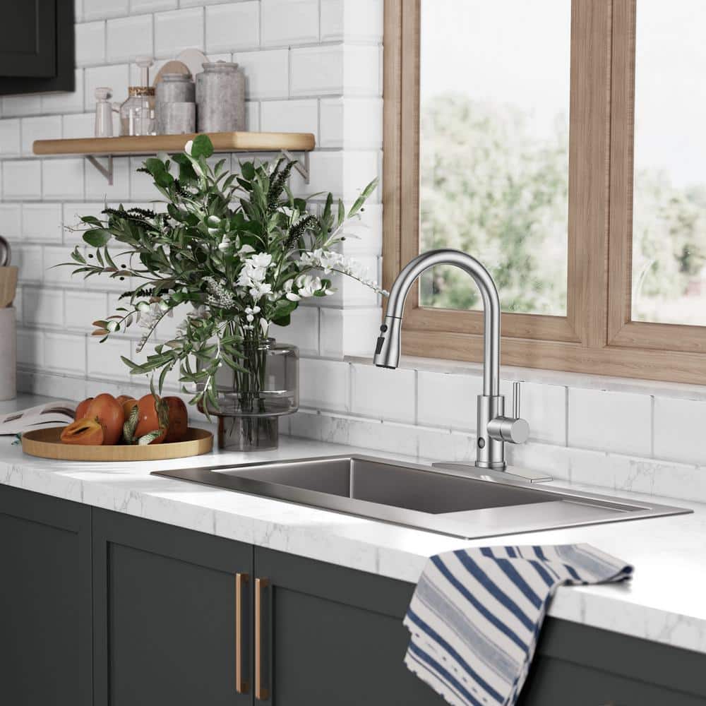 Brushed Nickel Touchless High-Arc Single Handle Kitchen Faucet