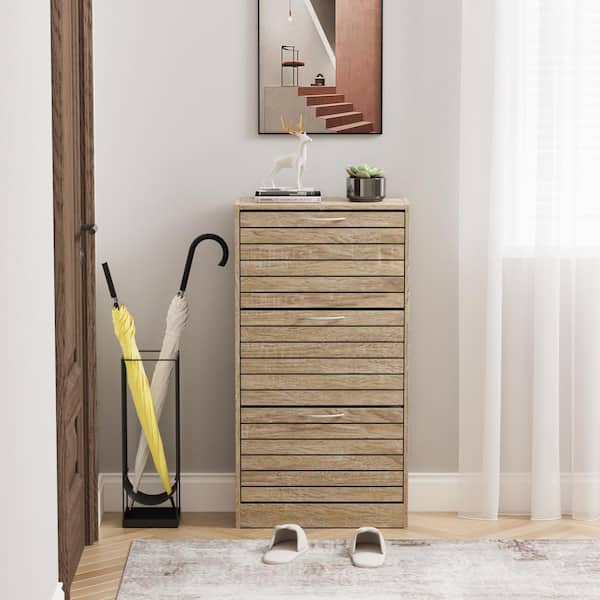 42.3 in. H x 22.4 in. W Brown Wood Grain 18-Pair Shoe Storage Cabinet with 3-Drawers for Entryway Hallway