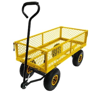 3 cu. ft. 500 lbs. Capacity Metal Yard Wagon Garden Cart Removable Sides Flat Bed Yellow