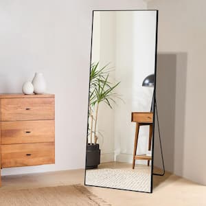 21.26 in. W x 64.17 in. H Metal Black Standing Mirror Rectangle Full Length Mirror Aluminum Framed Wall Mounted Stand