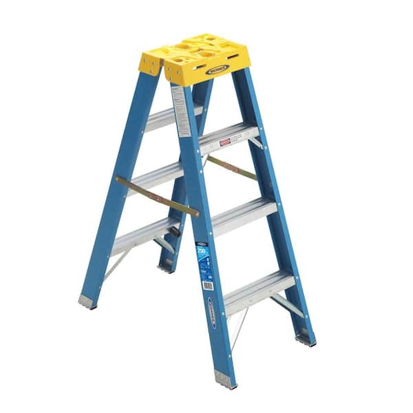 Werner 4 ft. Fiberglass Twin Step Ladder with 250 lb. Load Capacity Type I Duty Rating
