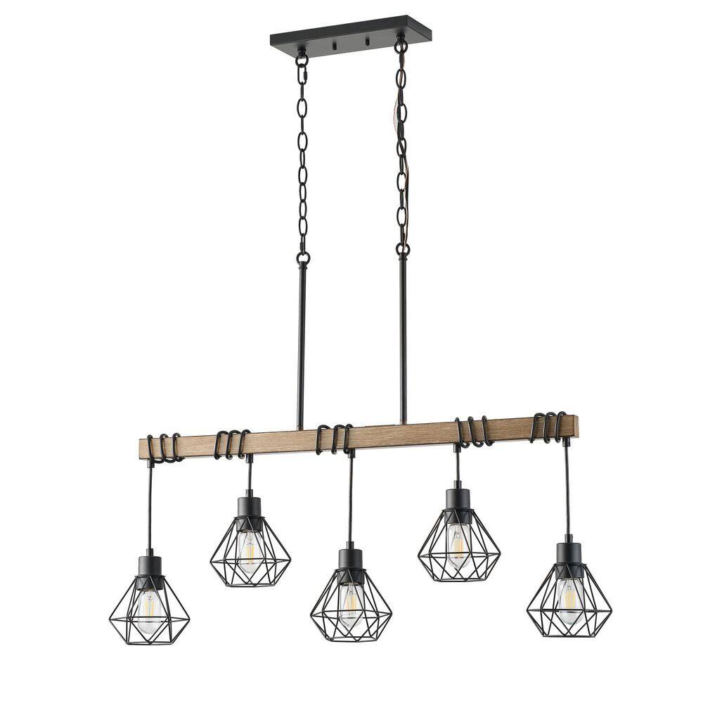 39. 17in. 5-Light Kitchen Island Black Chandeliers Rustic Faux Wood Ceiling Pendant Light Fixtures price history on PriceWatchPro