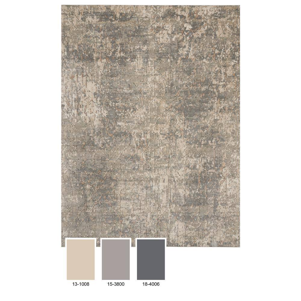 Harmony Abstract Beige/Grey Round Synthetic Area Rug, 27"