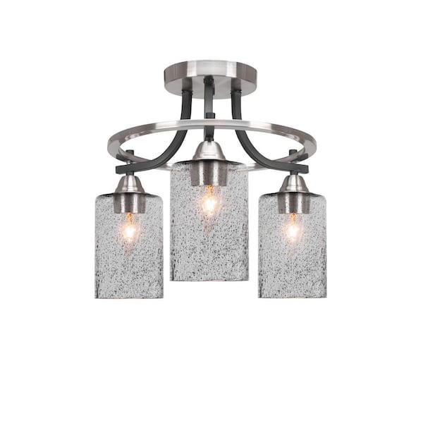 Unbranded Madison 14.25 in. 3-Light Matte Black and Brushed Nickel Semi-Flush Mount with Smoke Bubble Glass Shade