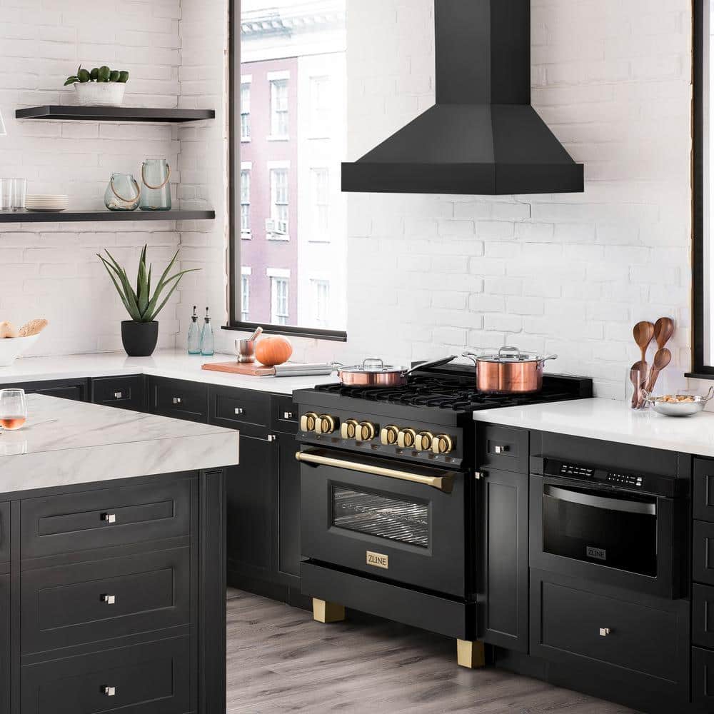 36" Black Stainless Steel Convertible Wall Mount Range Hood