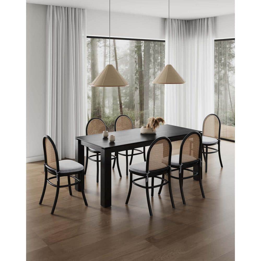 Black Ash Wood Rectangular Dining Table with 6 Chairs