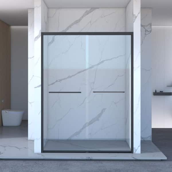 60 in. W x 70 in. H Double Sliding Framed Shower Door in Matte Black with 5/16 in. Clear Glass