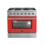 Galiano 36 in. 5.36 cu. ft. Freestanding Gas Range with 5 Burners in Stainless Steel with Red Door