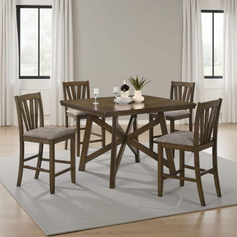 Benjara Kana Brown Wood 47.25 in. Cross Legs Dining Table Seats 6 ...