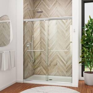 Charisma 36 in. x 60 in. x 78.75 in. Semi-Frameless Sliding Shower Door in Chrome with Center Drain White Acrylic Base