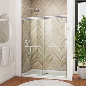Charisma 36 in. x 60 in. x 78.75 in. Semi-Frameless Sliding Shower Door in Chrome with Center Drain White Acrylic Base