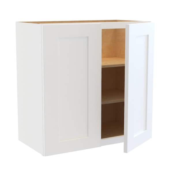 Home Decorators Collection Newport Pacific White Painted Plywood Shaker Stock Assembled Wall Kitchen Cabinet 12 in. x 24 in. x 24 in. Soft Close