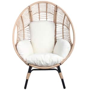 Natural Patio Wicker Outdoor Egg Lounge Chair with Natural Color Rattan Beige Cushion (1-Pack)