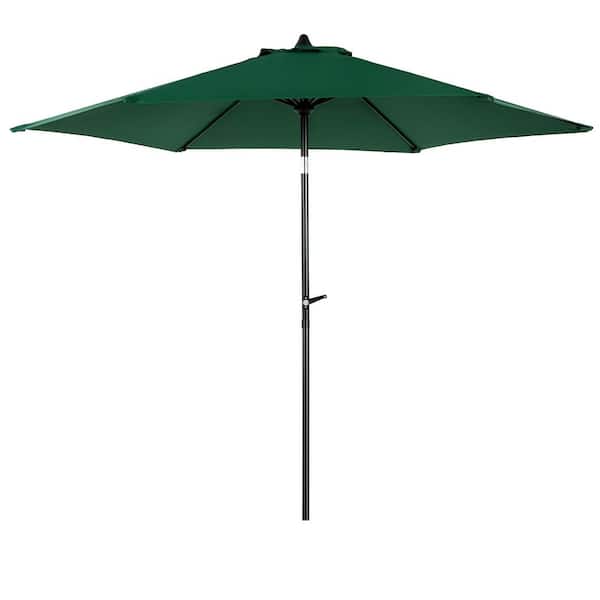 Otryad 8.66 ft. Steel Market Outdoor Patio Umbrella w/ 6-Ribs, Push Button Tilt and Crank for Deck Pool (No Base) in Dark Green