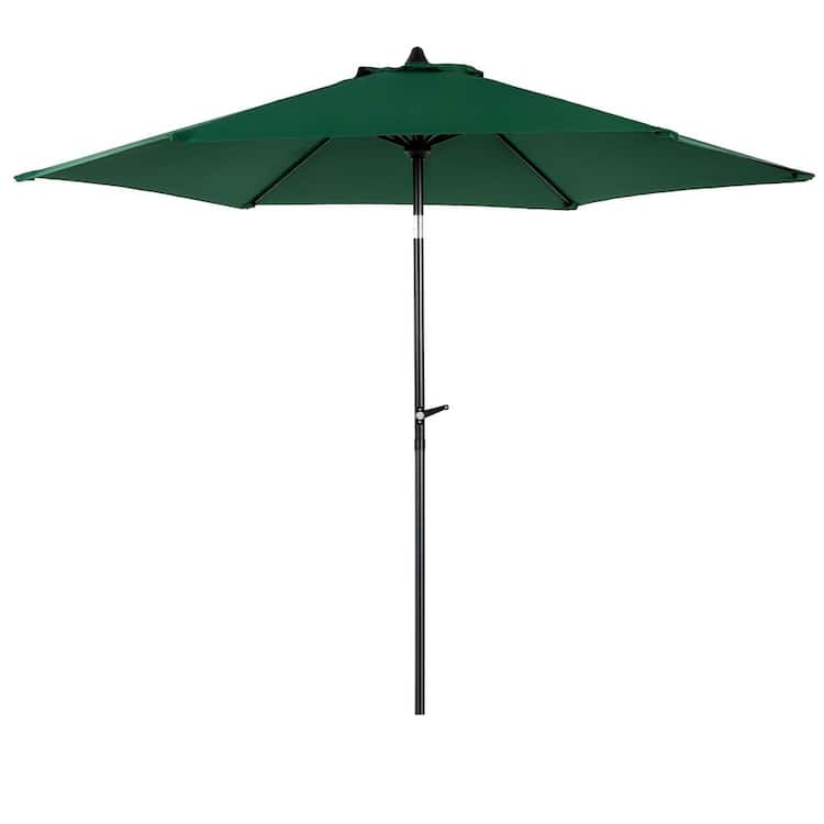 Otryad 8.66 ft. Steel Market Outdoor Patio Umbrella w/ 6-Ribs, Push Button Tilt and Crank for Deck Pool (No Base) in Dark Green