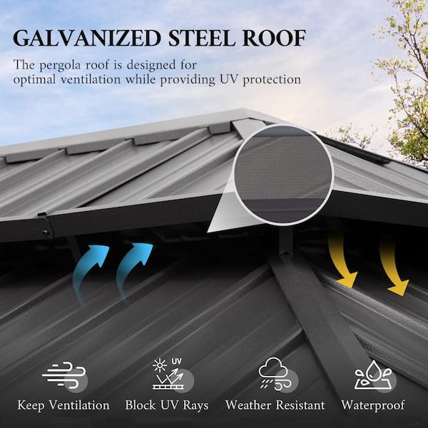 12 ft. x 18 ft. Double Galvanized Steel Roof Aluminum Frame Outdoor Patio Hardtop Gazebo with Netting and Curtains
