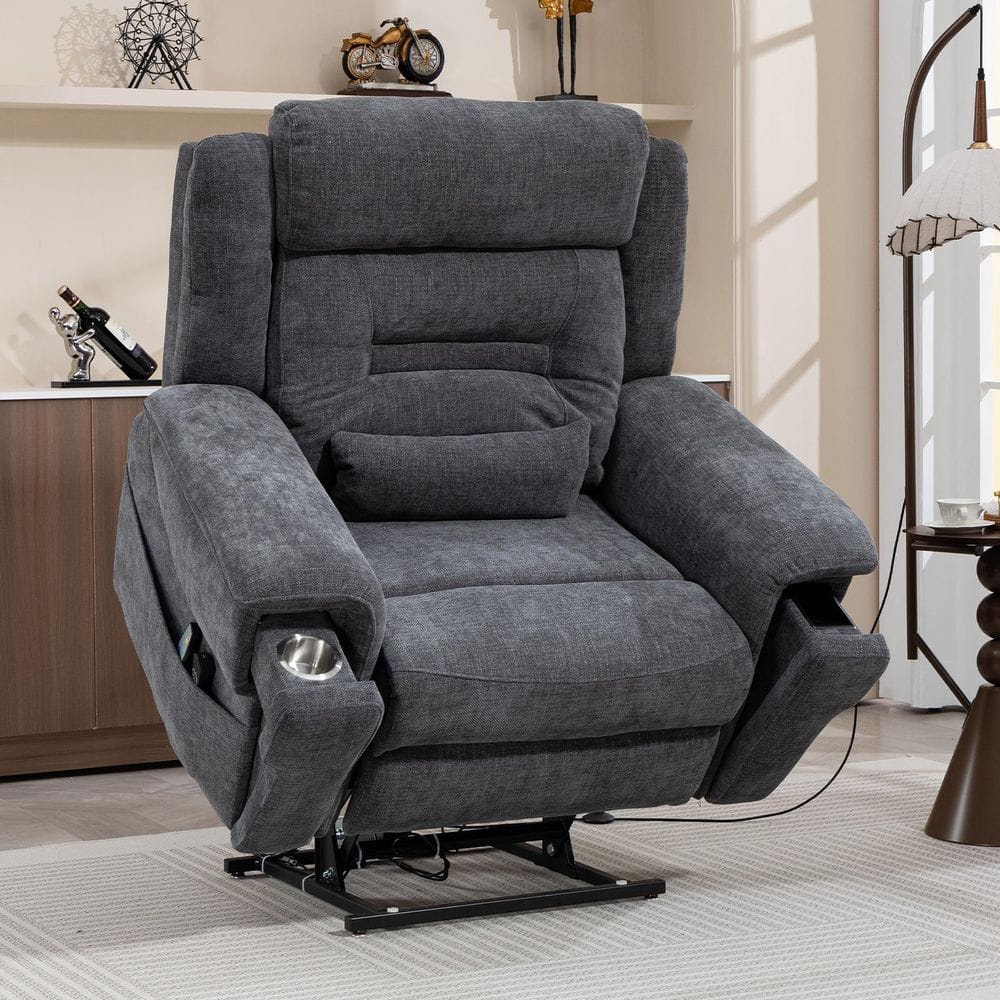 YOFE Flagship Dual Motor 28 in. W Oversized Gray Chenille Power Lift ...