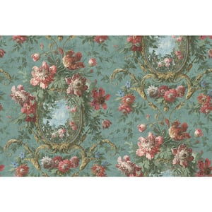 Casa Mia Floral Cameo Green and Multicolor Paper Non - Pasted Strippable Wallpaper Roll (Cover 60.75 sq. ft.)