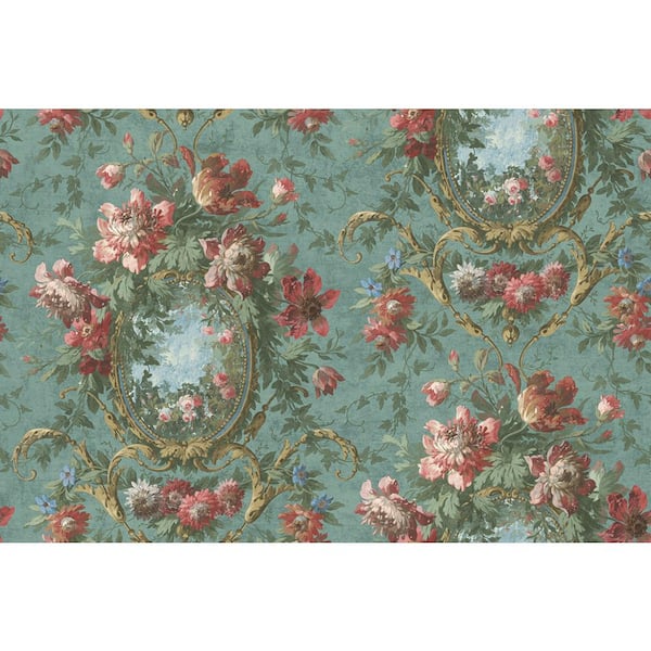 CASA MIA Casa Mia Floral Cameo Green and Multicolor Paper Non - Pasted Strippable Wallpaper Roll (Cover 60.75 sq. ft.)