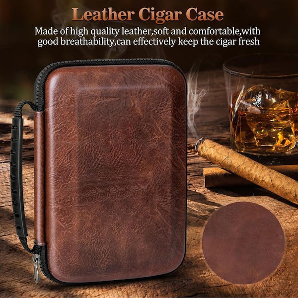 2.36 in.H x 8.86 in.W Brown PU Leather Travel Cigar Case Set with