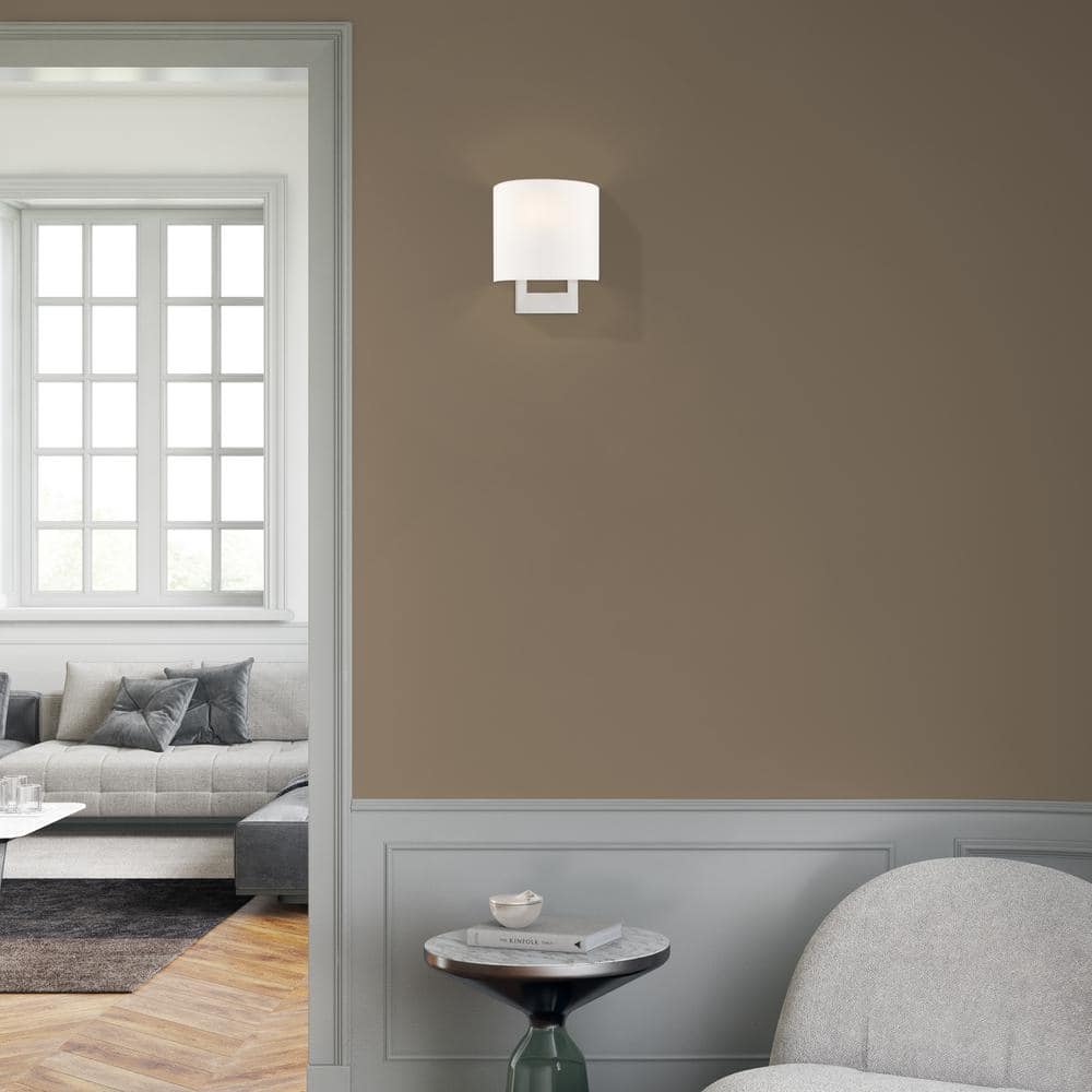 Elegant Brushed Nickel 1-Light Wall Sconce with Off-White Shade