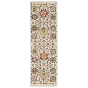 Lavista Ivory/Multi-Colored 2 ft. x 6 ft. Traditional Persian Oriental Wool/Nylon Blend Indoor Runner Area Rug