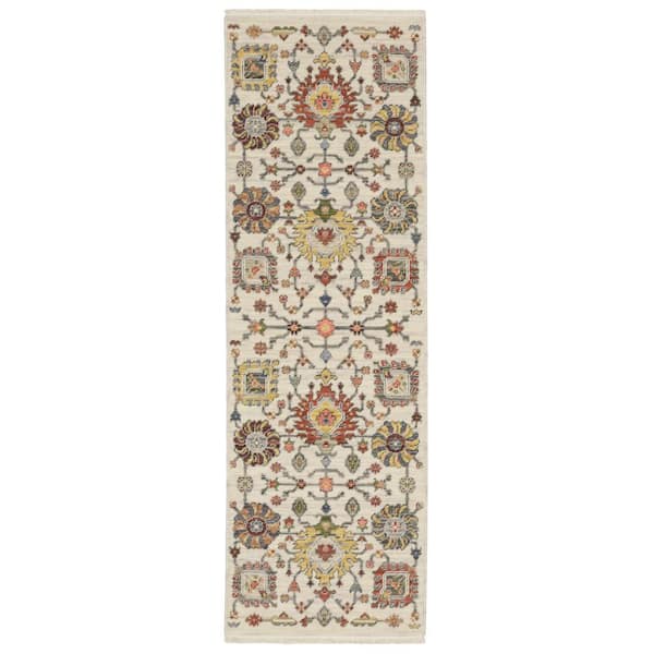 AVERLEY HOME Lavista Ivory/Multi-Colored 2 ft. x 6 ft. Traditional Persian Oriental Wool/Nylon Blend Indoor Runner Area Rug