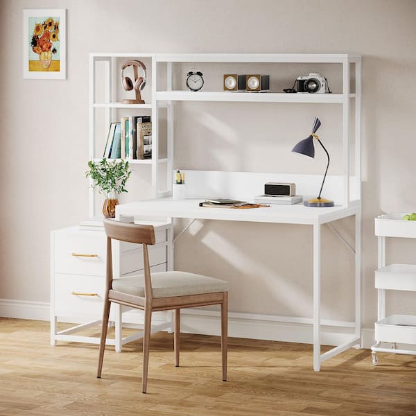 BYBLIGHT Capen 55 in. Rectangular White Engineered Wood 2-Drawer