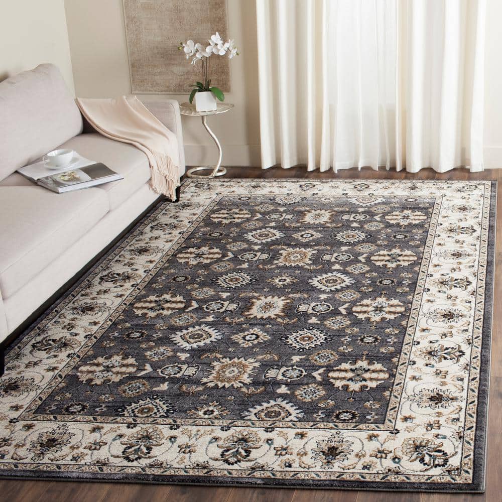 Elegant Gray Floral 8' x 10' Synthetic Easy Care Area Rug