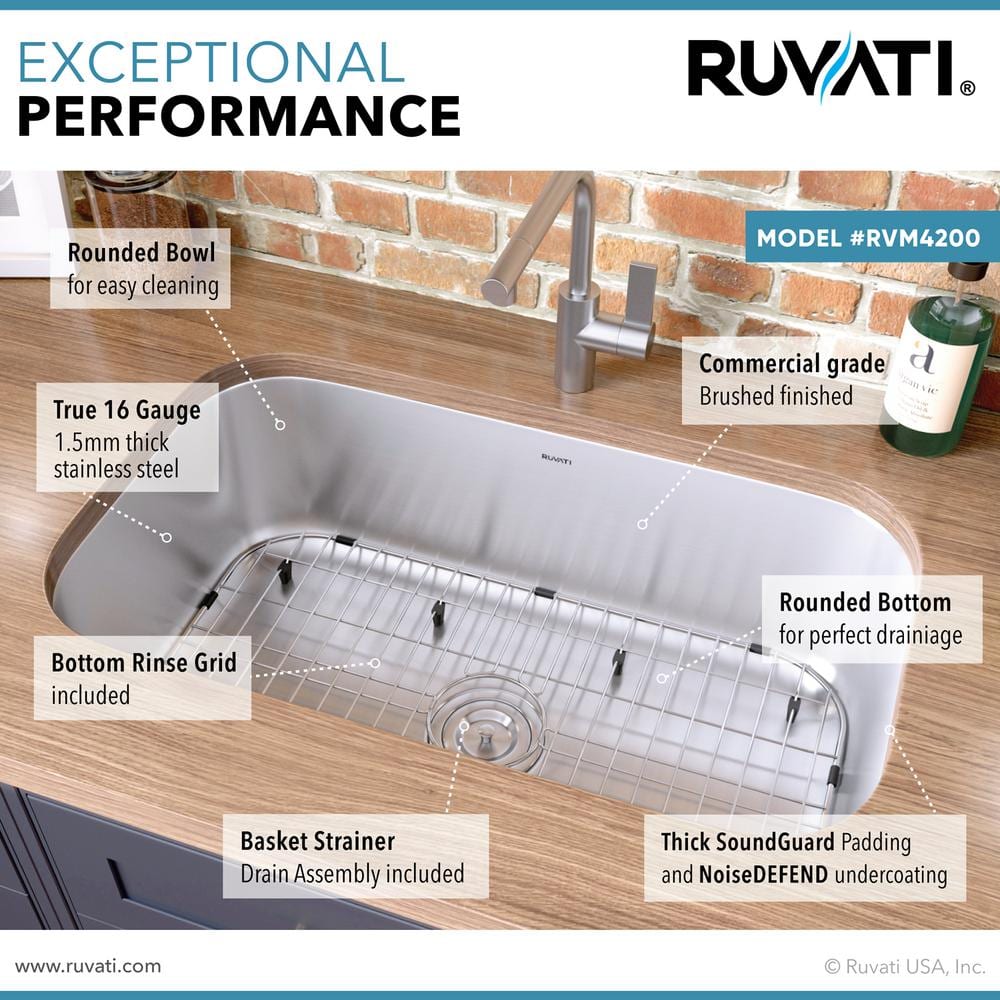 Ruvati 35-inch Drop-in Stainless Steel Single Bowl Kitchen Sink
