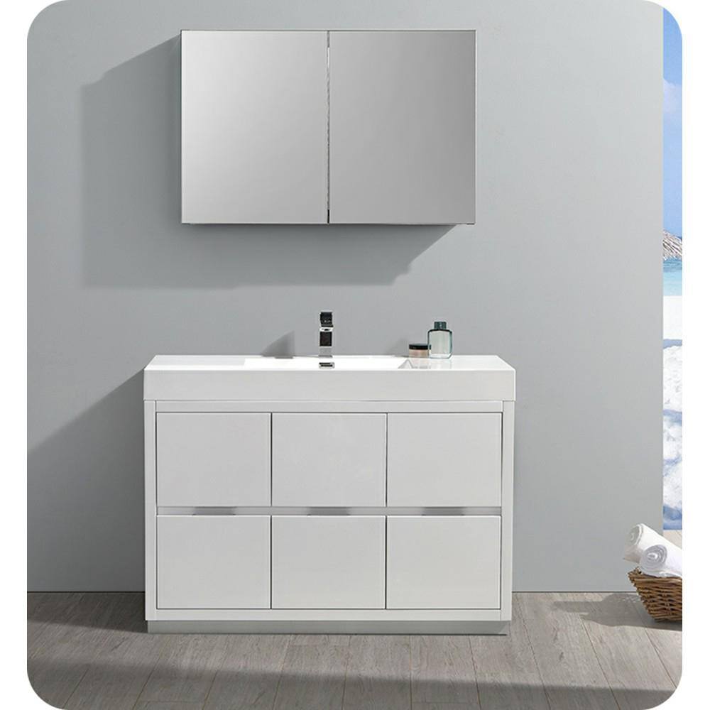 Glossy White 48" Modern Freestanding Bathroom Vanity Cabinet
