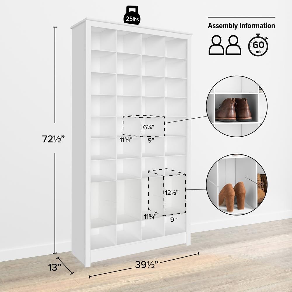 White Tall Wooden Shoe Storage Cabinet with 40 Cubbies