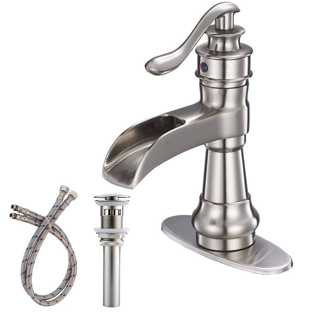 Brushed Nickel Single Handle Waterfall Bathroom Faucet