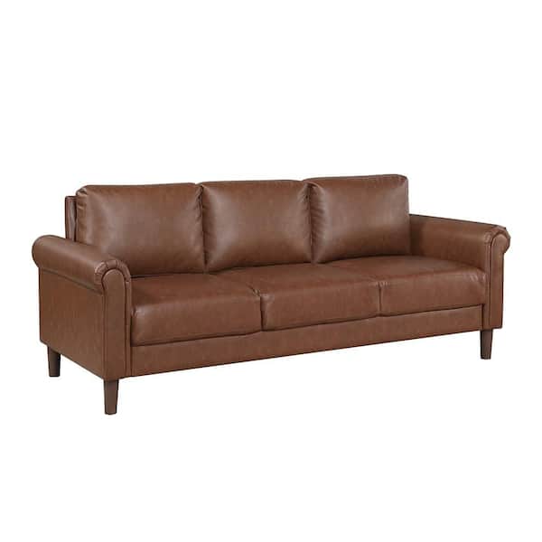 Walterboro 79 in. W Rolled Arm Faux Leather Rectangle Sofa in Chocolate